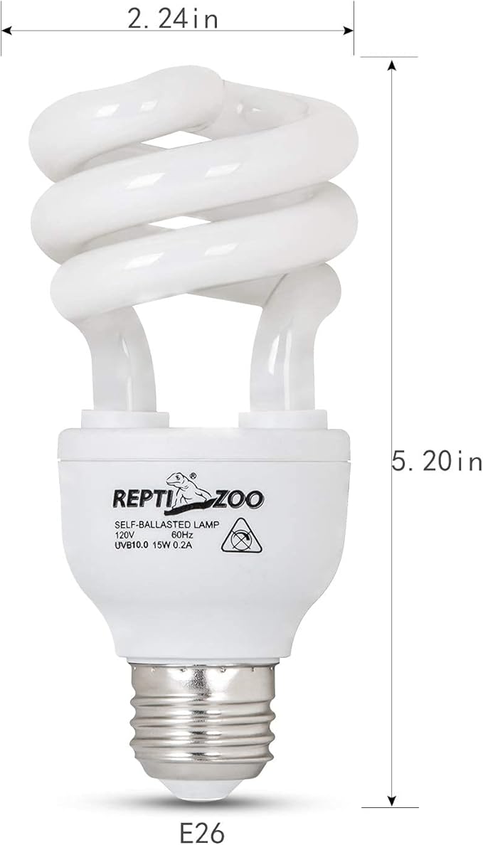 REPTIZOO Energy Saving Lamps UVB Bulb Spiral Compact 15 Watts UVB 10.0 Reptile Light Bulb Fit for Desert Type Reptile/Snake/Lizard/Insect/Leopard Tortoise REPTIZOO