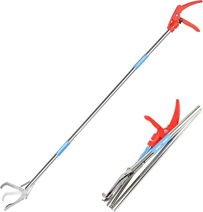 50in Snake Grabber,Snake Grabber Tool Only 17 in After Folding, Snake Stick Suitable for Many Scenarios,Snake Tools can Also be Used as Reptile Tongs and Snake Hook (Red Nylon Handle) PAWPICO