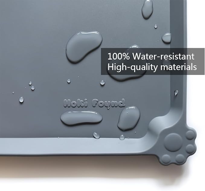 Hoki Found XX-Large Silicone Pet Food Mats Tray - Non Slip Pet Dog Cat Bowl Mats Placemat - Dog Pet Cat Feeding Mat - Waterproof Dog Cat Food Mats -Pet Water Mats for Carpet - Gray (28'' x 26'') - PAWPICO