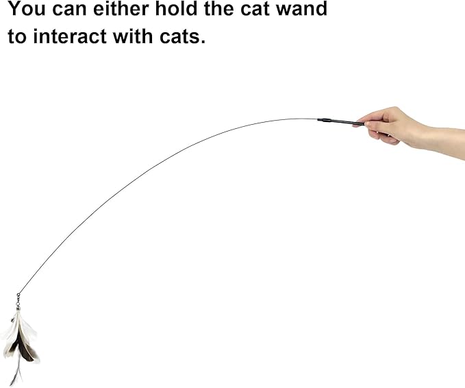 Cat Wand Toys with Suction Cup, Interactive Bird Simulation Cat Toy Set,Cat Teaser Cat Toys,Flexible Steel Wire and 3Pcs Replacement Feather Refills with Bells. - PAWPICO