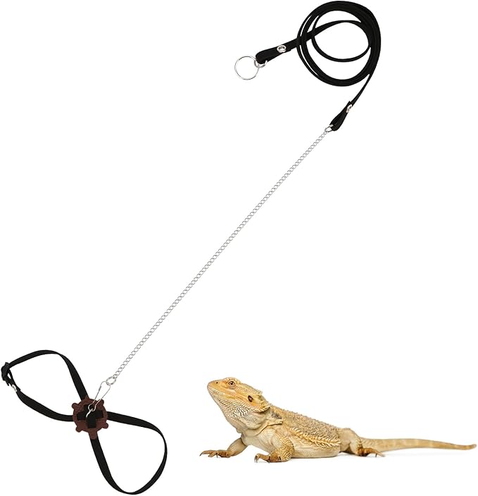 2 Pack Adjustable Reptile Harness and Leash for Lizard Gecko Bearded Dragon Outside Walk (Black) Wontee