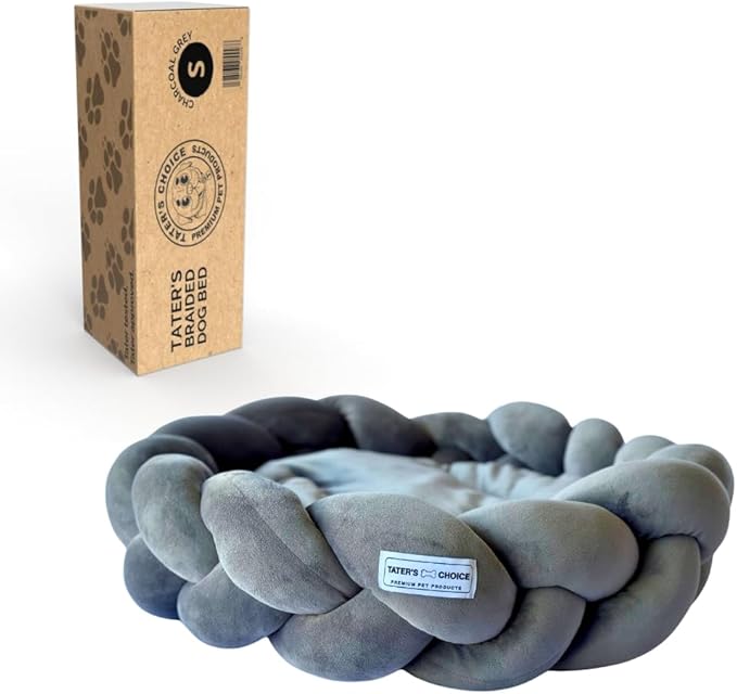 Tater's Choice 24" Dog Bed - Premium Braided Dog Bed - Luxurious and Durable Pet Beds with Plush Polyester Filling, Non-Slip Base, and Stylish Design, Washable Mattress, Charcoal Grey, 24 inch, Small - PAWPICO