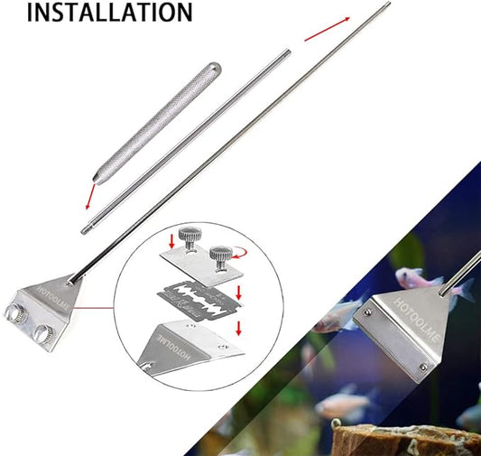 HOTOOLME Aquarium Scraper, 25.6" Stainless Steel Scraper Cleaning Razor with 10 Blades for Glass Aquarium Fish Tank HOTOOLME