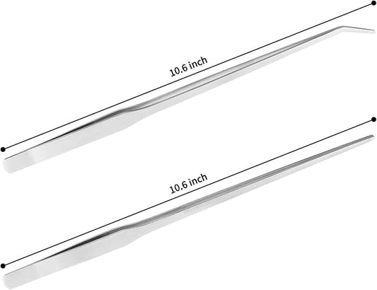 2PCS Long Aquarium Tweezers - 10.6" Straight and Curved Tweezers, Stainless Steel Reptile Feeding tongs, Terrarium Aquascape Tools Feeder for Lizards, Bearded Dragon Snake Tank Accessories Fri4Free