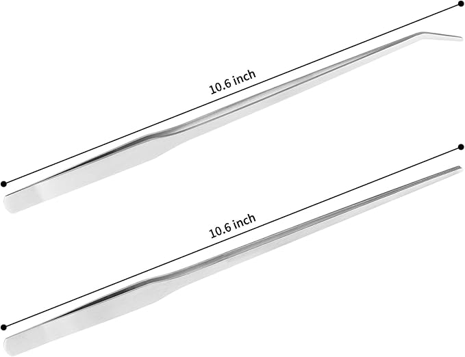 2PCS Long Aquarium Tweezers - 10.6" Straight and Curved Tweezers, Stainless Steel Reptile Feeding tongs, Terrarium Aquascape Tools Feeder for Lizards, Bearded Dragon Snake Tank Accessories Fri4Free