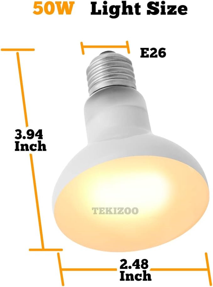 Heat Lamp Bulbs Reptile Basking Light Spot Daylight for Bearded Dragon,Lizard,Tortoise,Amphibian 50W (2 Pack) TEKIZOO