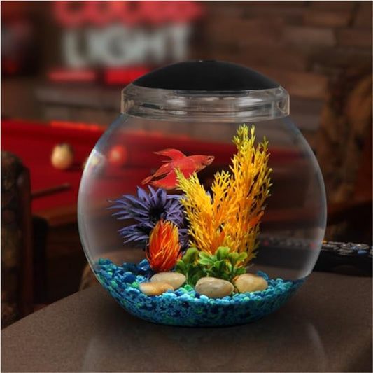 1-Gallon Globe Fish Tank with LED Lighting (7 Color Selections), Impact-Resistant Plastic SWPRODUCTS