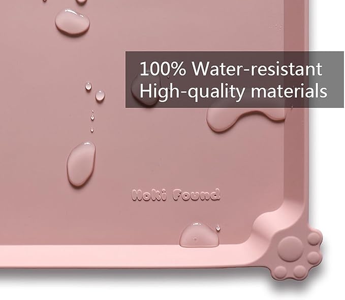 Hoki Found L Silicone Pet Food Mats Tray - Non Slip Pet Dog Cat Bowl Mats Placemat - Dog Pet Cat Feeding Mat - Waterproof Dog Cat Food Mats -Pet Water Mats for Carpet - Neutral Pink - PAWPICO