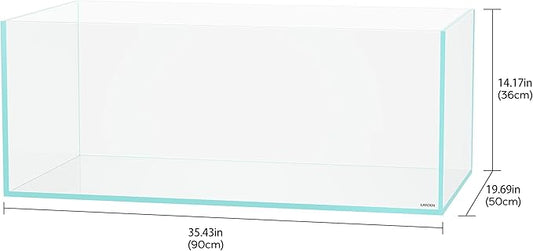 LANEDN 90S 39 Gallon Shallow Tank Rimless Low Iron Tank 35.4" L × 19.7" W × 14.2" H (90cm x 50cm x 36cm); 10mm Thickness Aquascape Fish Tank, Black Leveling Mat Included Landen