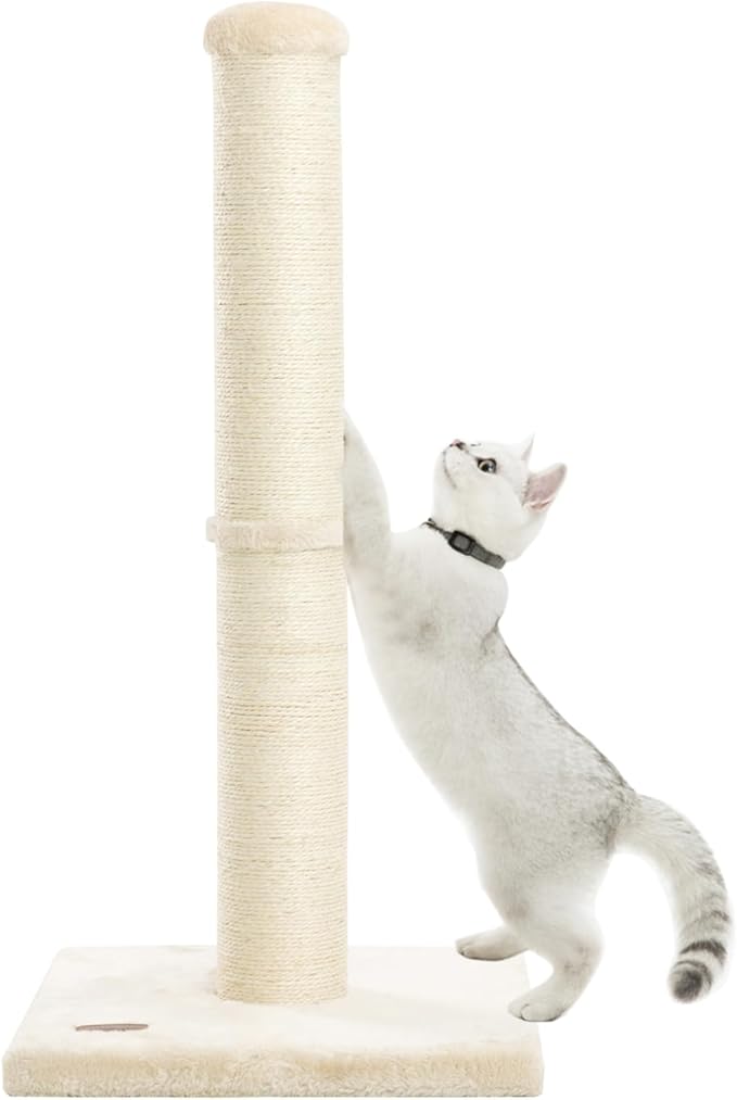 34inch Cat Scratching Post with Natural Sisal Rope 4.3Inch Large Diameter Scratcher Post Tree for Indoor Cats Beige - PAWPICO