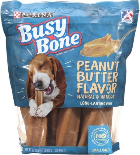 Purina Busy Bone Made in USA Facilities, Long Lasting Small/Medium Breed Adult Dog Chews, Peanut Butter Flavor - 10 ct. Pouch (Pack of 2) - PAWPICO