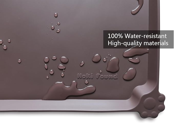 Hoki Found Silicone Pet Food Mats Tray - High-Lips Pet Dog Cat Bowl Mats - Dog Pet Cat Feeding Mat - Waterproof Dog Cat Food Mats -Pet Water Mats for Floors - Dark Oak - PAWPICO