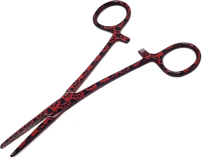 Dog Pet Ear/Nose Hair Puller Grooming Hemostat Locking Forceps Pliers, 5.5" (14cm), Straight (Red Paws) A2Z+SCILAB