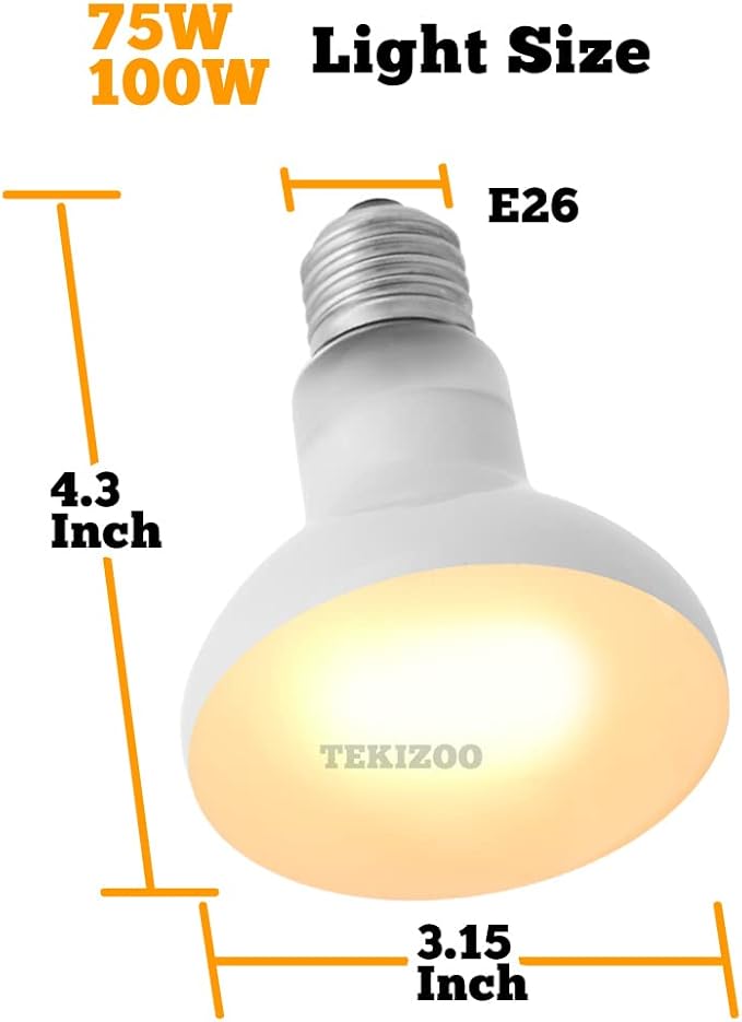 Heat Lamp Bulbs Reptile Basking Light Spot Daylight for Bearded Dragon,Lizard,Tortoise,Amphibian 75W(2 Pack) TEKIZOO
