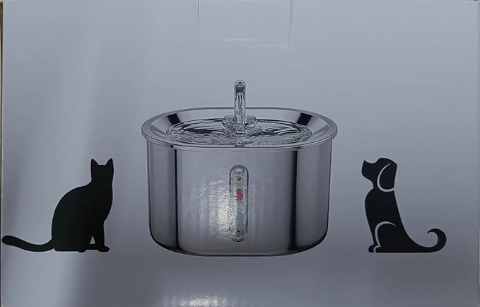 Joric Cat Water Fountain Stainless Steel, 2.5L/85oz Automatic Cat Water Dispenser with Water Level,Water Fountains for Cats Indoor,Super Silent Suitable for Multiple Pets, 2 Pack Filter Replacement - PAWPICO