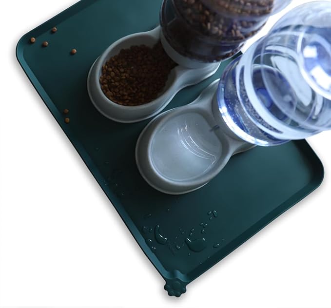 Hoki Found Large Silicone Pet Food Mats Tray - Non Slip Pet Dog Cat Bowl Mats Placemat - Dog Pet Cat Feeding Mat - Waterproof Dog Cat Food Mats -Pet Water Mats for Floors - Dark Cedar - PAWPICO