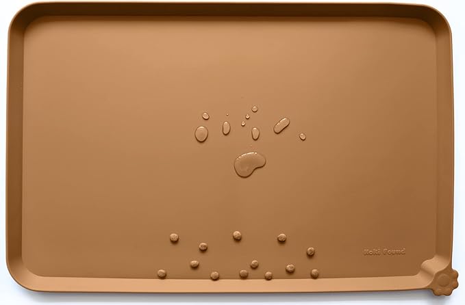 Hoki Found X-Large Silicone Pet Food Mats Tray - Non Slip Pet Dog Cat Bowl Mats Placemat - Dog Pet Cat Feeding Mat - Waterproof Dog Cat Food Mats -Pet Water Mats for Carpet - Butterscotch - PAWPICO