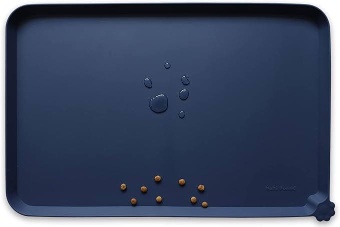 Hoki Found X-Large Silicone Pet Food Mats Tray - Non Slip Pet Dog Cat Bowl Mats Placemat - Dog Pet Cat Feeding Mat - Waterproof Dog Cat Food Mats -Pet Water Mats for Carpet - French Navy - PAWPICO