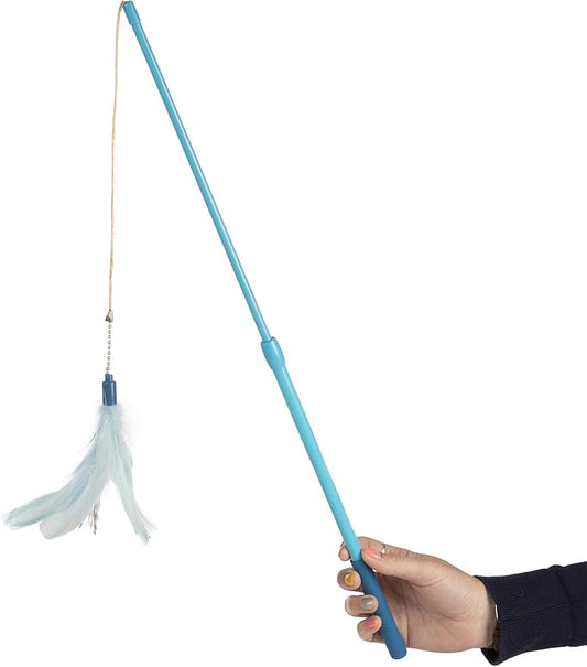 SmartyKat Frisky Flyer Feather Wand Cat Toy, Extendable Up to 24" - Blue, One Size - PAWPICO