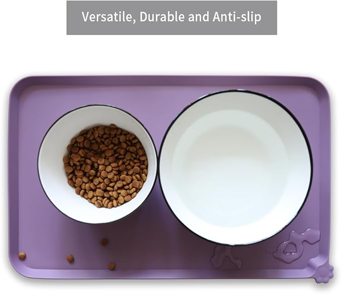 Hoki Found Silicone Pet Food Mats Tray - High-Lips Pet Dog Cat Bowl Mats - Dog Pet Cat Feeding Mat - Waterproof Dog Cat Food Mats -Pet Water Mats for Floors - Amethyst - PAWPICO