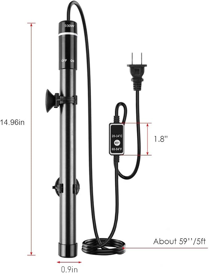 MQ Titanium Alloy 500W Aquarium Heater for Salt and Fresh Water, Digital LED Display Submersible Heater with External Thermostat Controller, for Fish Tank 70-80 Gallon MQ