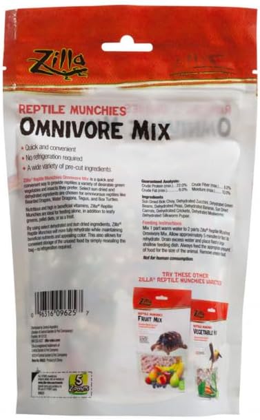 3 PACK ZILLA FREEZE DRIED REPTILE MUNCHIES OMNIVORE MIX 4 OZ (3 BAGS FOR A TOTAL OF 12 OZ OF FOOD!) Zilla