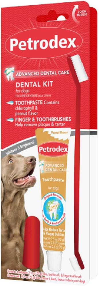 Petrodex Dental Care Kit for Dogs and Puppies, Cleans Teeth and Fights Bad Breath, Reduces Plaque and Tartar Formation, Enzymatic Tooth Brushing Kit, Peanut Flavor, 2.5oz Toothpaste + Toothbrush Petrodex