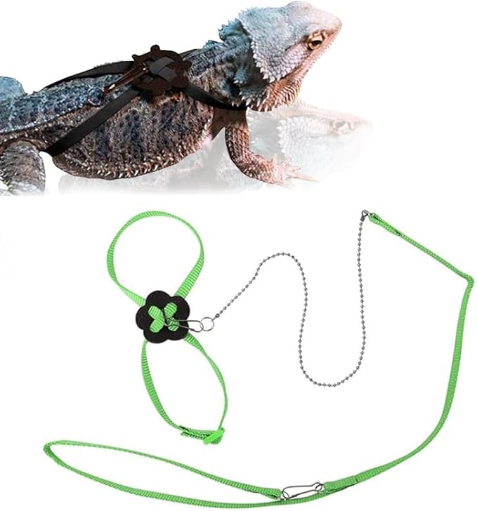 Adjustable 4.72inch Reptile Lizard Harness Leash,Turtle Lizard Pet Traction Belt Bearded Dragon Accessories Soft Small Pet Animal Harness Rope Outdoor Used (Green) HOKABLE