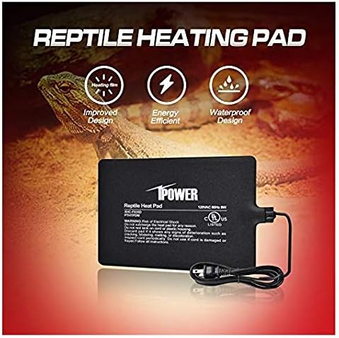 iPower Reptile Heat Pad 8W Under Tank Terrarium Warmer Heating Mat for Turtles Lizards Frogs and Other Small Animals, 6"x8" Inch iPower