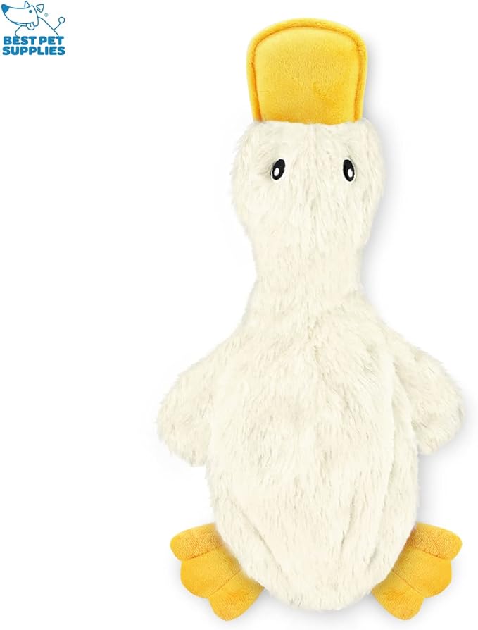 Best Pet Supplies Crinkle Dog Toy for Small, Medium, and Large Breeds, Cute No Stuffing Duck with Soft Squeaker, Fun for Indoor Puppies and Senior Pups, Plush No Mess Chew and Play - White - PAWPICO