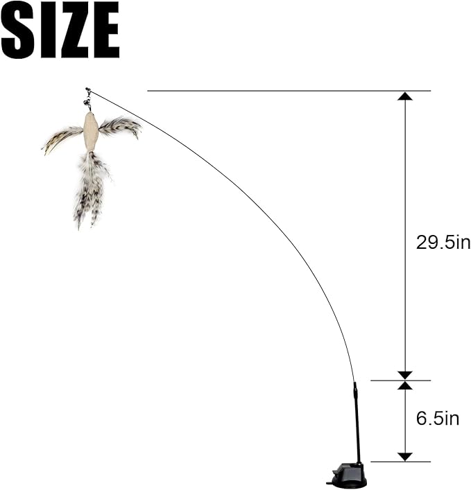 Cat Feather Toys with 1 Suction Cup,2 Cat Wands,8Pcs Birds and Insects Simulation Feather Refills with Bells, Interactive Toys for Indoor Cats and Kitten. - PAWPICO