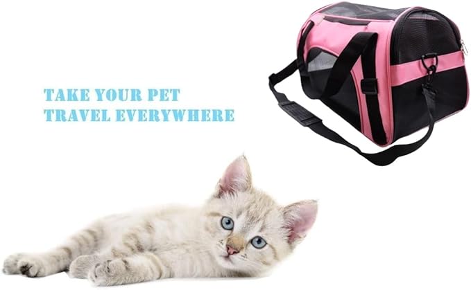Cat Carrier,Soft-Sided Pet Travel Carrier for Cats,Dogs Puppy Comfort Portable Foldable Pet Bag Airline Approved (Medium-LightPink) - PAWPICO