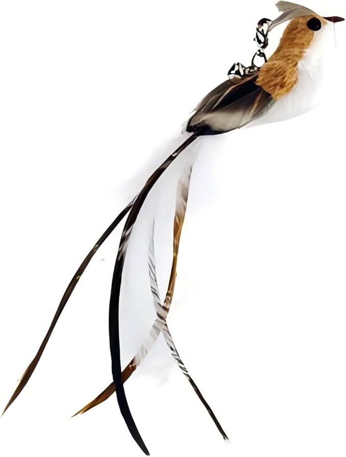 Interactive Suction Cup Cat Toy for Indoor Cat, Long Tail Feather Bird, Spring Wire Suctions to Ground, Hands Free Bird Simulation Cat Toy Wand Set that Sticks to Floor, Feathers & Bells - PAWPICO