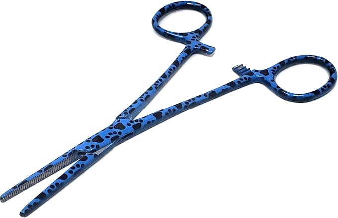 Dog Pet Ear/Nose Hair Puller Grooming Hemostat Locking Forceps Pliers, 5.5" (14cm), Straight (Blue Paws) A2Z+SCILAB