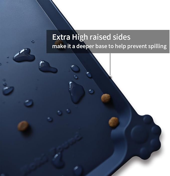 Hoki Found X-Large Silicone Pet Food Mats Tray - Non Slip Pet Dog Cat Bowl Mats Placemat - Dog Pet Cat Feeding Mat - Waterproof Dog Cat Food Mats -Pet Water Mats for Carpet - French Navy - PAWPICO