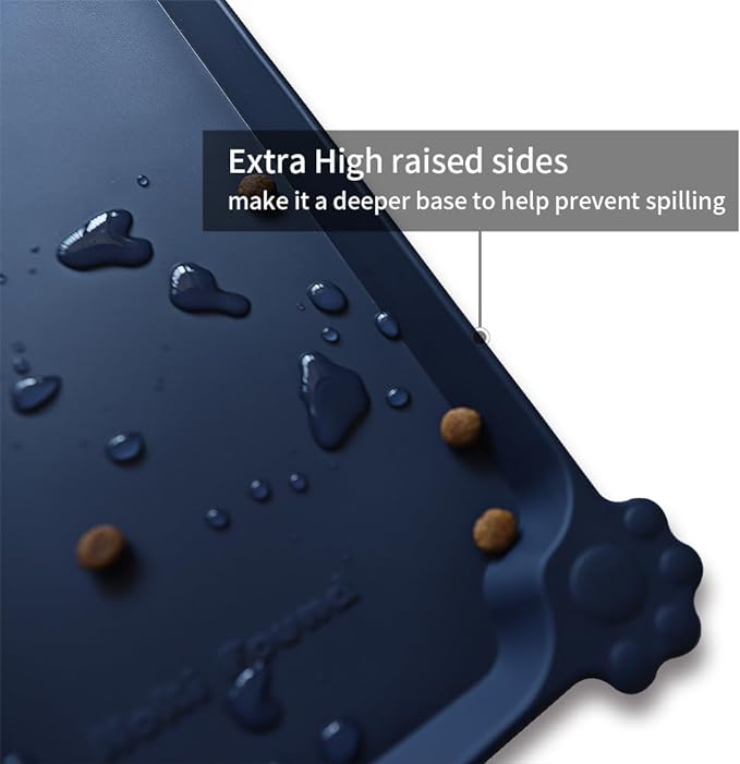 Hoki Found Large Silicone Pet Food Mats Tray - Non Slip Pet Dog Cat Bowl Mats Placemat - Dog Pet Cat Feeding Mat - Waterproof Dog Cat Food Mats -Pet Water Mats for Floors - French Navy,24'' x 16''. - PAWPICO