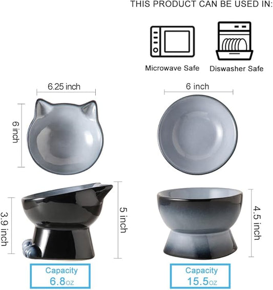 Nihow Elevated Cat/Dog Bowls Set : 6.2 Inch Ceramic Raised Cat Food & Water Bowl Set for Protecting Pet's Spine - Feeding & Watering Supplies for Cat/Small Size Dog - Elegant Gray(2PC) - PAWPICO