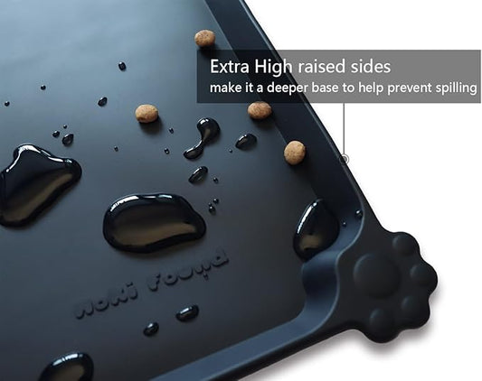 Hoki Found L Silicone Pet Food Mats Tray - Non Slip Pet Dog Cat Bowl Mats Placemat -Pet Water Mats for Carpet- Dog Pet Cat Feeding Mat - Waterproof Dog Cat Food Mats -Black - PAWPICO