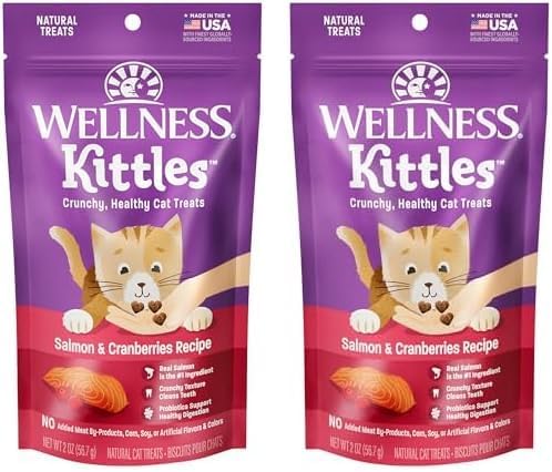 Wellness Kittles Crunchy Natural Grain Free Cat Treats, Salmon & Cranberry, 2-Ounce Bag (Pack of 2) WellnessNaturalPetFood