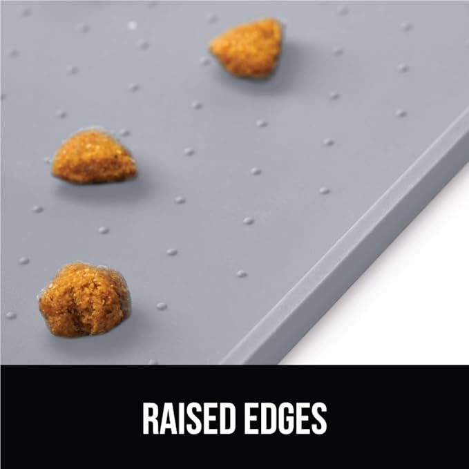 Gorilla Grip 100% Waterproof Raised Edge BPA Free Silicone Pet Feeding Mat, Dog Cat Food Mats Contain Spills Protects Floors, Placemats for Cats, Dogs Water Bowl, Pets Accessories 16x10, Light Gray - PAWPICO