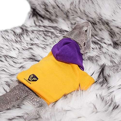 WATFOON Bearded Dragon Clothes Tank Accessories Costume Reptile Hoodies Apparel Handmade Warm Coat Jacket for Skin Protection Photo Party Lizard Small Animal Gecko Chameleon (XL, Purple/Yellow) WATFOONpets