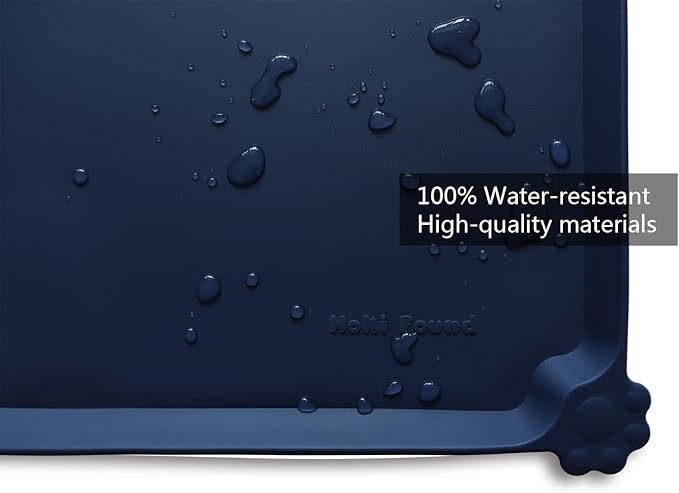 Hoki Found X-Large Silicone Pet Food Mats Tray - Non Slip Pet Dog Cat Bowl Mats Placemat - Dog Pet Cat Feeding Mat - Waterproof Dog Cat Food Mats -Pet Water Mats for Carpet - French Navy - PAWPICO