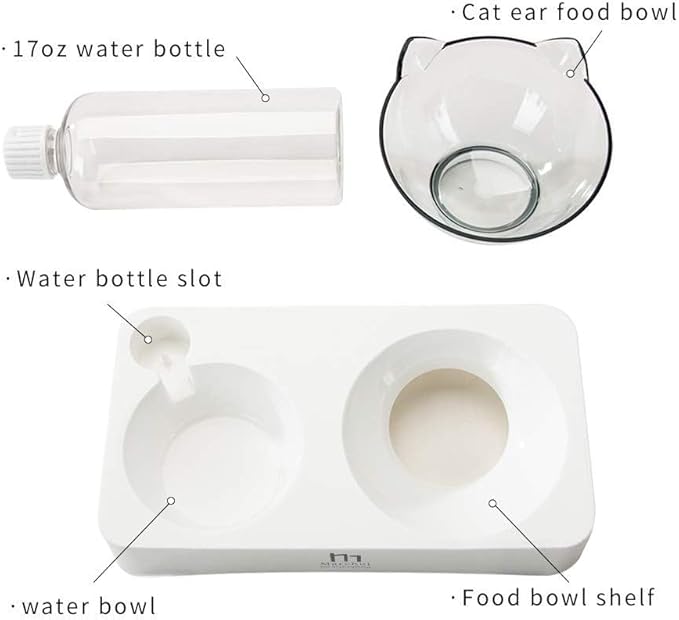 Marchul Tilted Cat Food Bowl with Feeding Mat for Food and Water, Food Feeding Dishes for Raised Cats and Puppies - PAWPICO