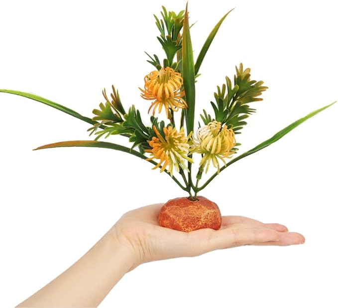 Fake Chrysanthemum Plants, Reptile Plants for Terrarium, Amphibian Tank Accessories Habitat Decor fit Crested Gecko Leopard Lizard Chameleon Ball Python Snake Frog WOLEDOE
