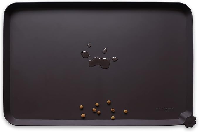 Hoki Found L Silicone Pet Food Mats Tray - Non Slip Pet Dog Cat Bowl Mats Placemat - Dog Pet Cat Feeding Mat - Waterproof Dog Cat Food Mats -Pet Water Mats for Carpet -Dark Oak - PAWPICO