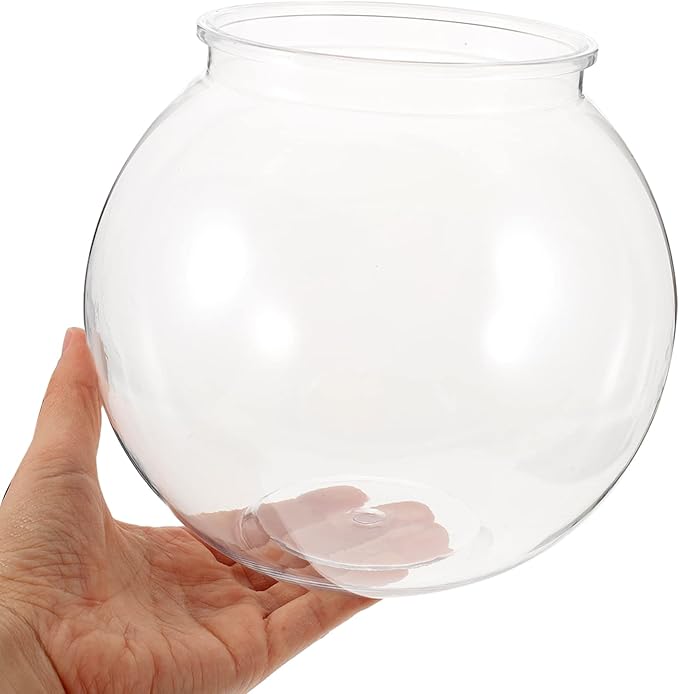 POPETPOP Plastic Fish Bowl Small Fish Tank: Transparent Small Aquarium Fish Bowls for Centerpieces Round Plastic Fish Bowl for Betta Fish Candy Party Favors, 7.07X7.07X6.29in POPETPOP