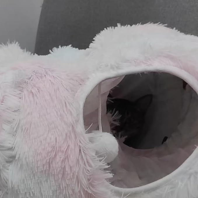 Cat Tunnel Bed for Indoor Cats Donut Cat Tunnel Multifunctional Cat Bed with Peephole Cat Cave Tunnel Bed with Tunnel for Multi Cats(Pink) - PAWPICO