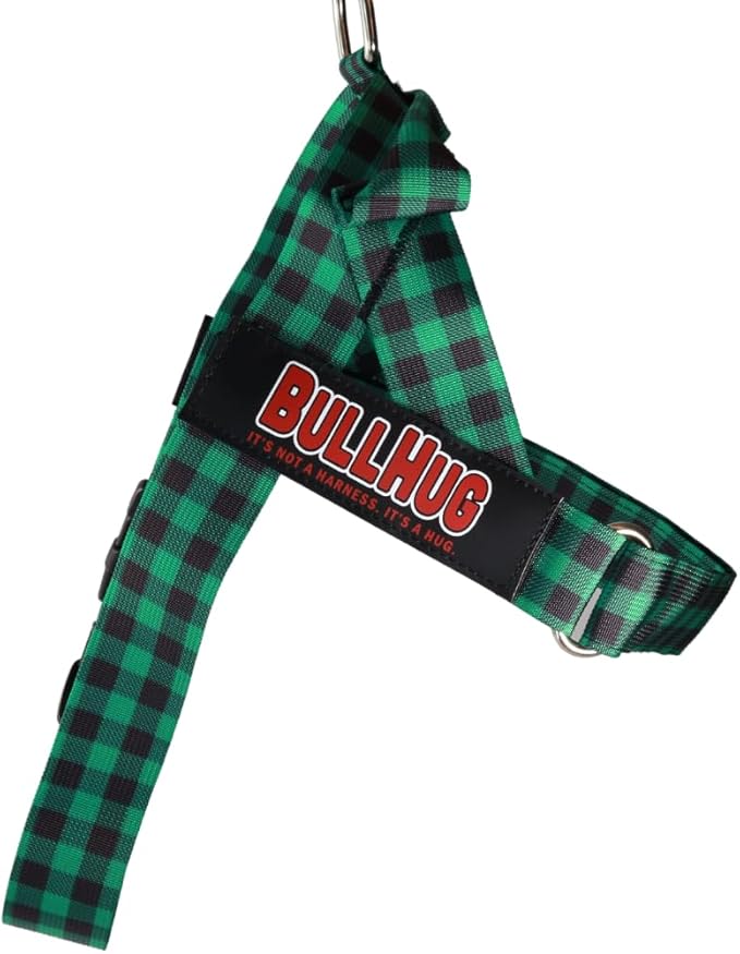 BULLHUG Harness – Made for Larger Chested Dogs Like English Bulldogs, French Bulldogs, Pugs & More. Stops Dogs from Pulling & Choking on Walks (Green Buffalo, Large) BULLHUG
