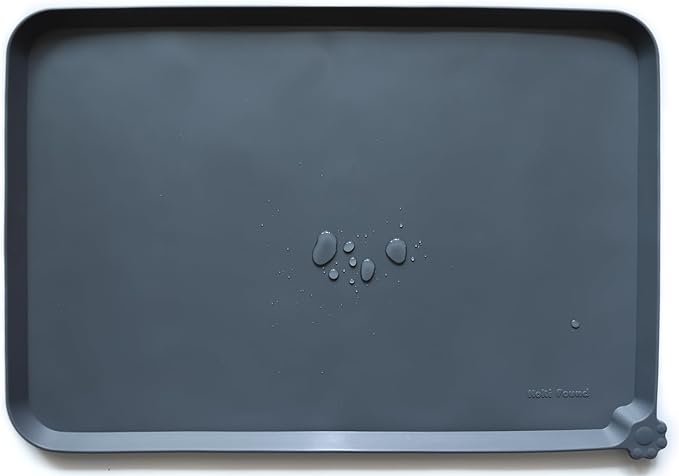 Hoki Found Large Silicone Pet Feeding Tray - Waterproof Dog Pet Cat Feeding Mat - Non Slip Pet Dog Cat Food Bowl Mats Placemat -Pet Water Mats for Carpet -Gray - PAWPICO
