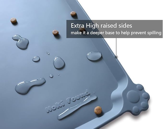 Hoki Found XX-Large Silicone Pet Food Mats Tray - Non Slip Pet Dog Cat Bowl Mats Placemat - Dog Pet Cat Feeding Mat - Waterproof Dog Cat Food Mats -Pet Water Mats for Carpet - Gray (28'' x 26'') - PAWPICO